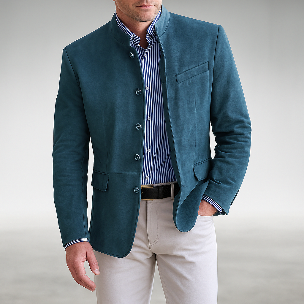 Structured button front cardigan in blue
