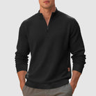 Fall Waffle Knit Mock Neck Quarter Zip Sweatshirt for Men in Black