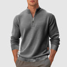 Fall Waffle Knit Mock Neck Quarter Zip Sweatshirt for Men in Gray