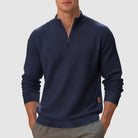 Fall Waffle Knit Mock Neck Quarter Zip Sweatshirt for Men in Blue