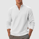 Fall Waffle Knit Mock Neck Quarter Zip Sweatshirt for Men in White