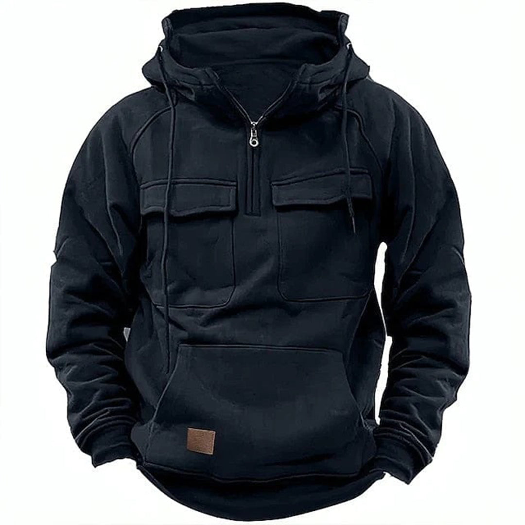 Men's Cargo Pocket Quarter-Zip Pullover Hoodie