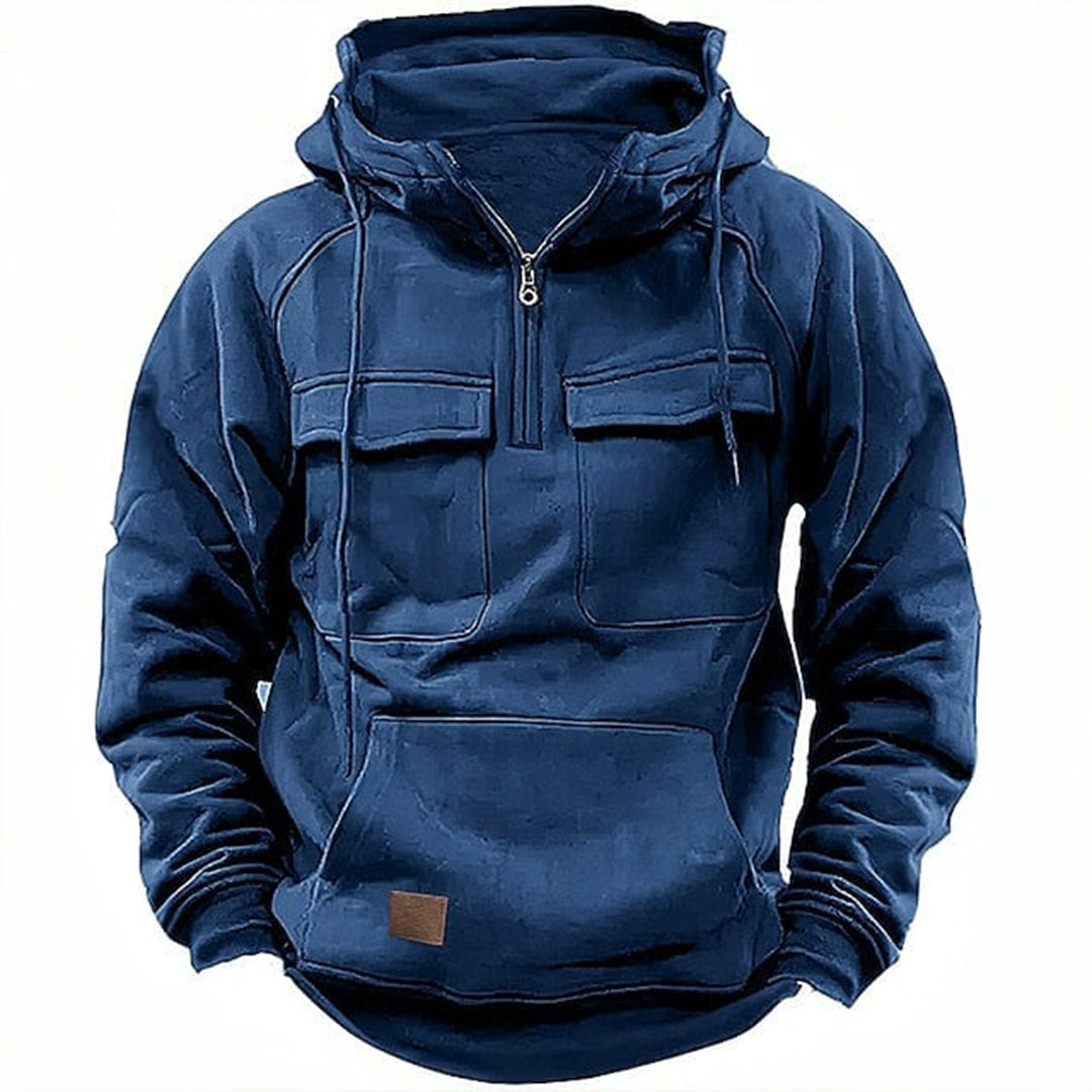 Men's Cargo Pocket Quarter-Zip Pullover Hoodie