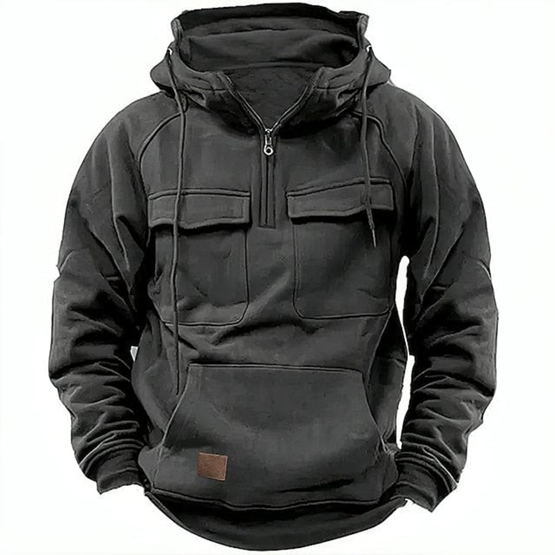Men's Cargo Pocket Quarter-Zip Pullover Hoodie