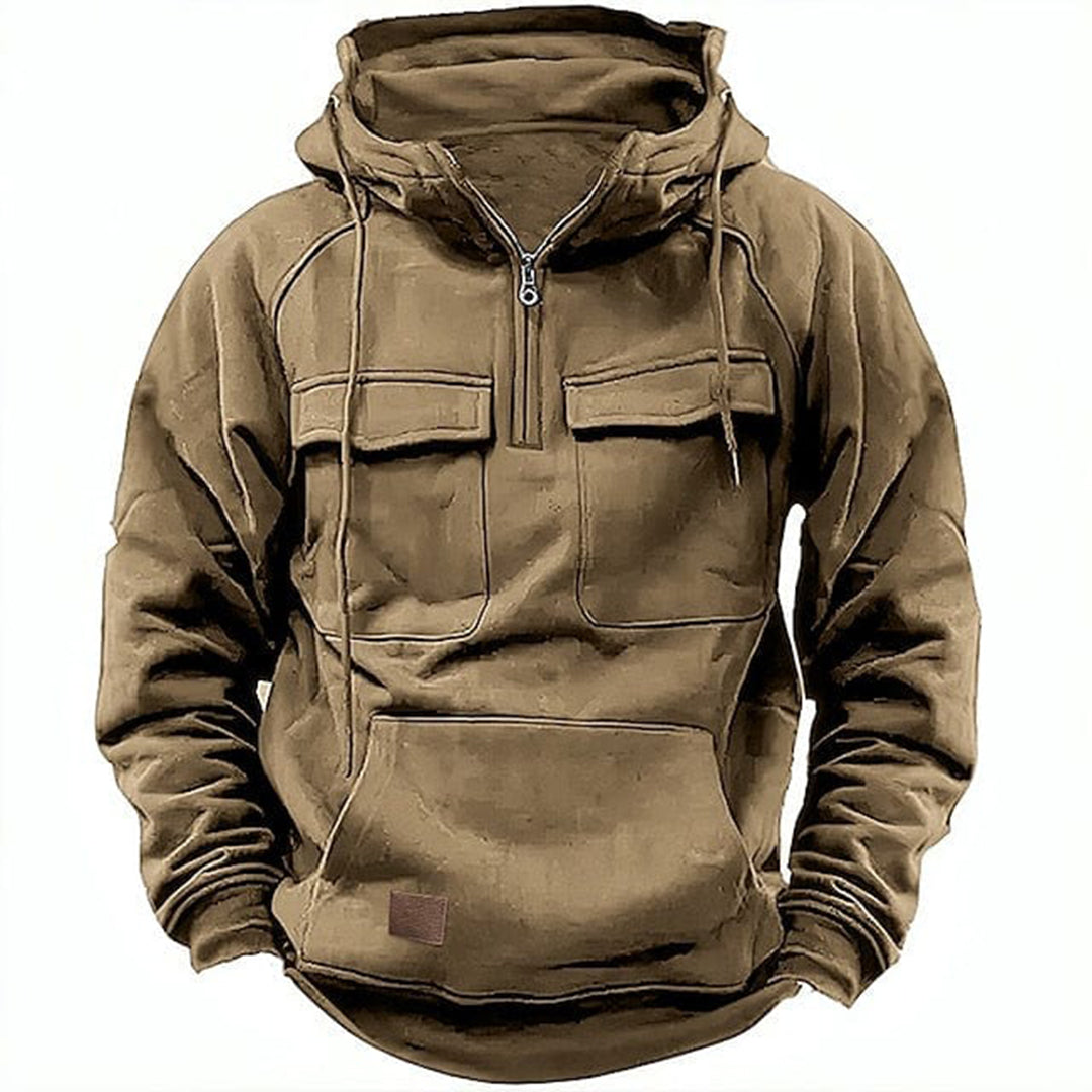 Men's Cargo Pocket Quarter-Zip Pullover Hoodie