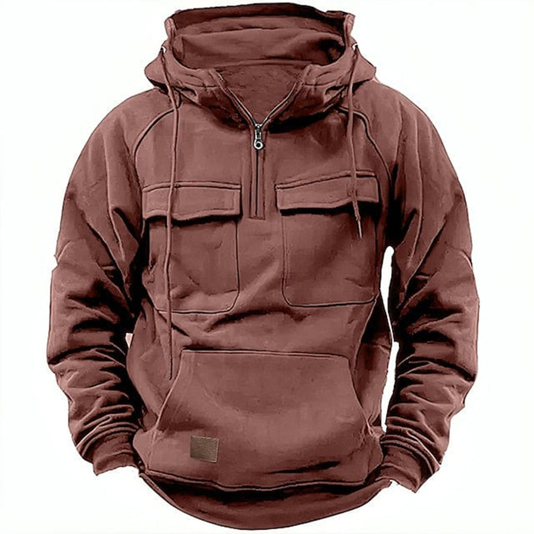 Men's Cargo Pocket Quarter-Zip Pullover Hoodie