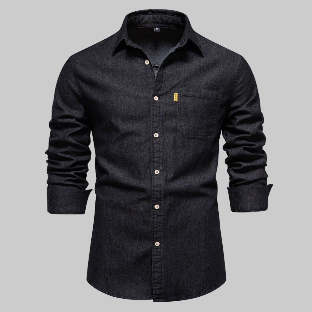 Men's Casual Button Up Jean Shirt Long Sleeve