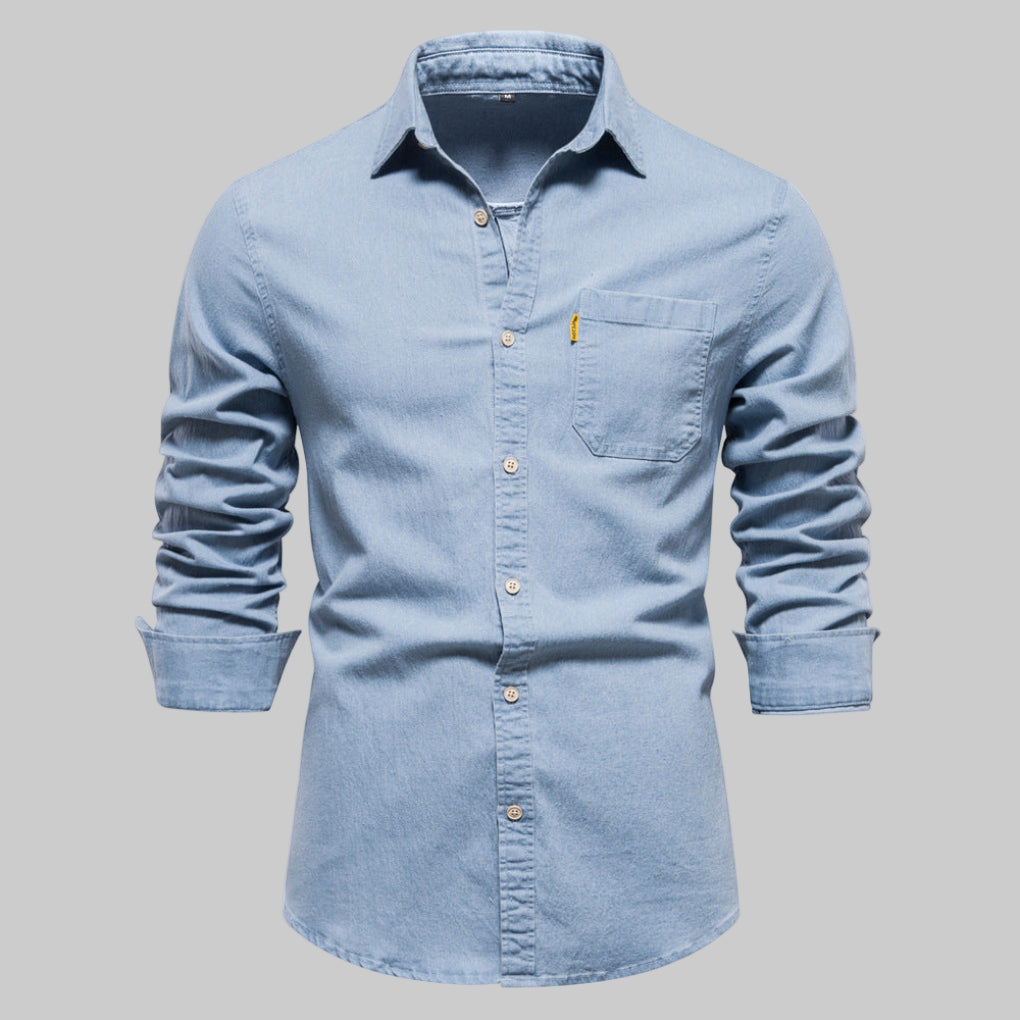 Men's Casual Button Up Jean Shirt Long Sleeve