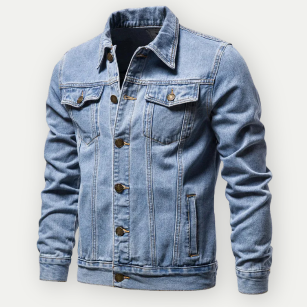 Men's Denim Jacket Jean Trucker Button-Front