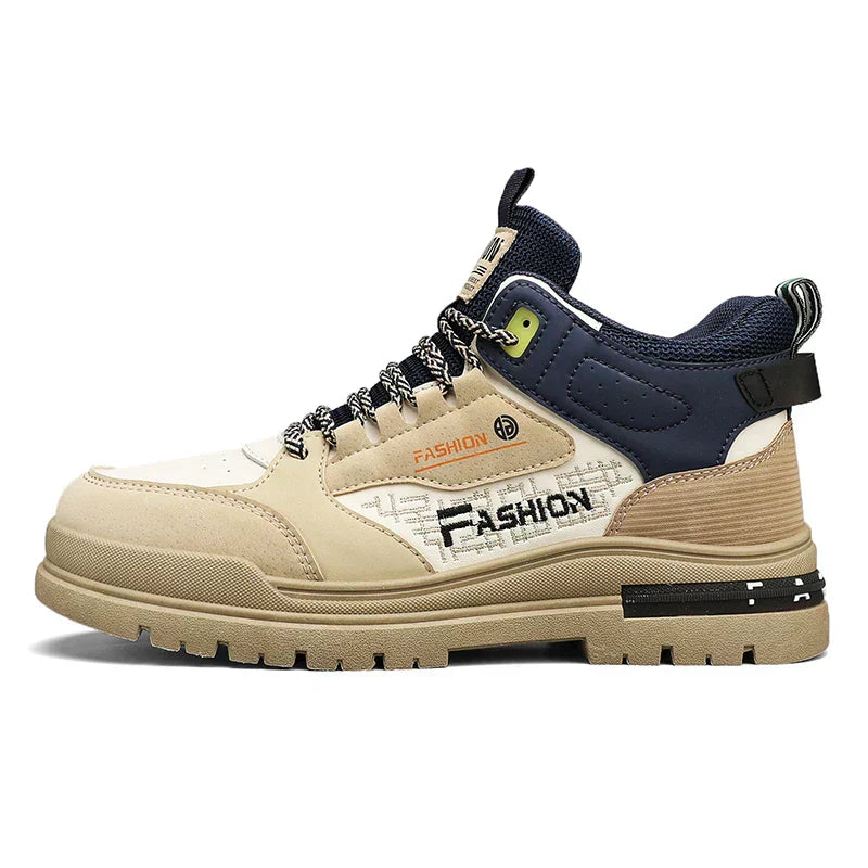 Men's High Top Lace-Up Sneakers Chunky Lug Sole Hiking Style Shoes