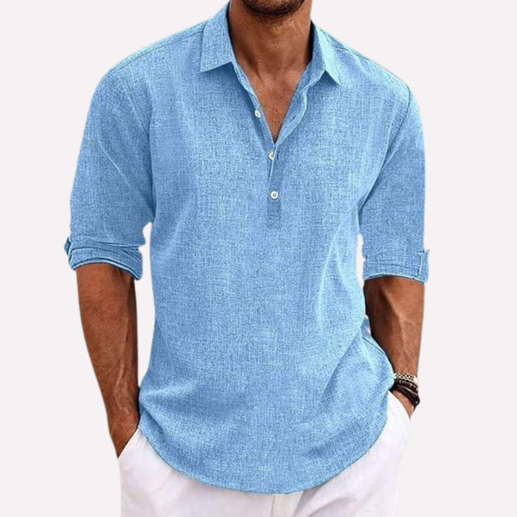 Men's Linen Long Sleeve Shirt Casual Button Collar