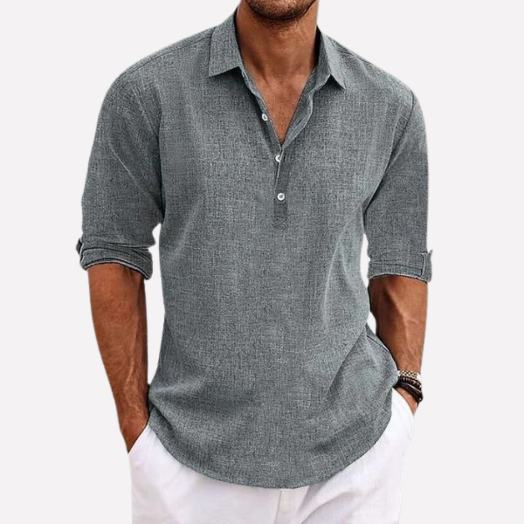 Men's Linen Long Sleeve Shirt Casual Button Collar