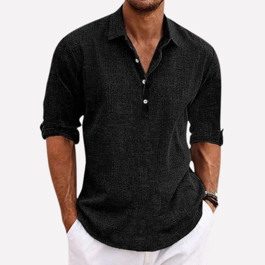 Men's Linen Long Sleeve Shirt Casual Button Collar