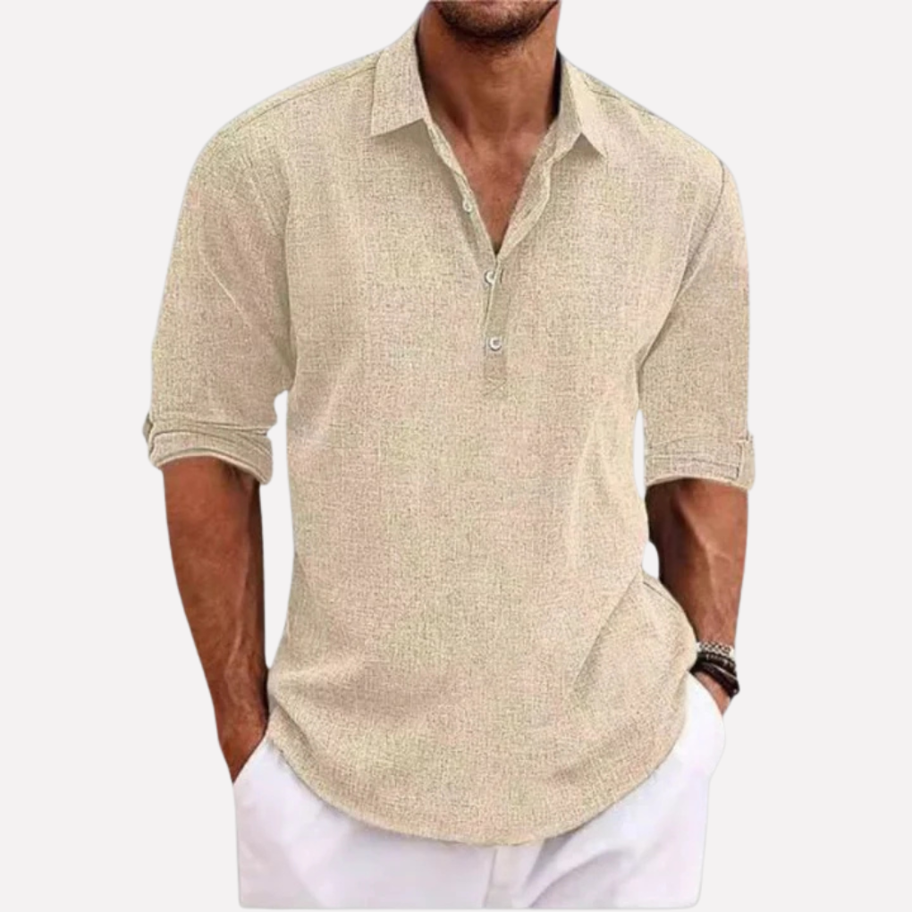 Men's Linen Long Sleeve Shirt Casual Button Collar