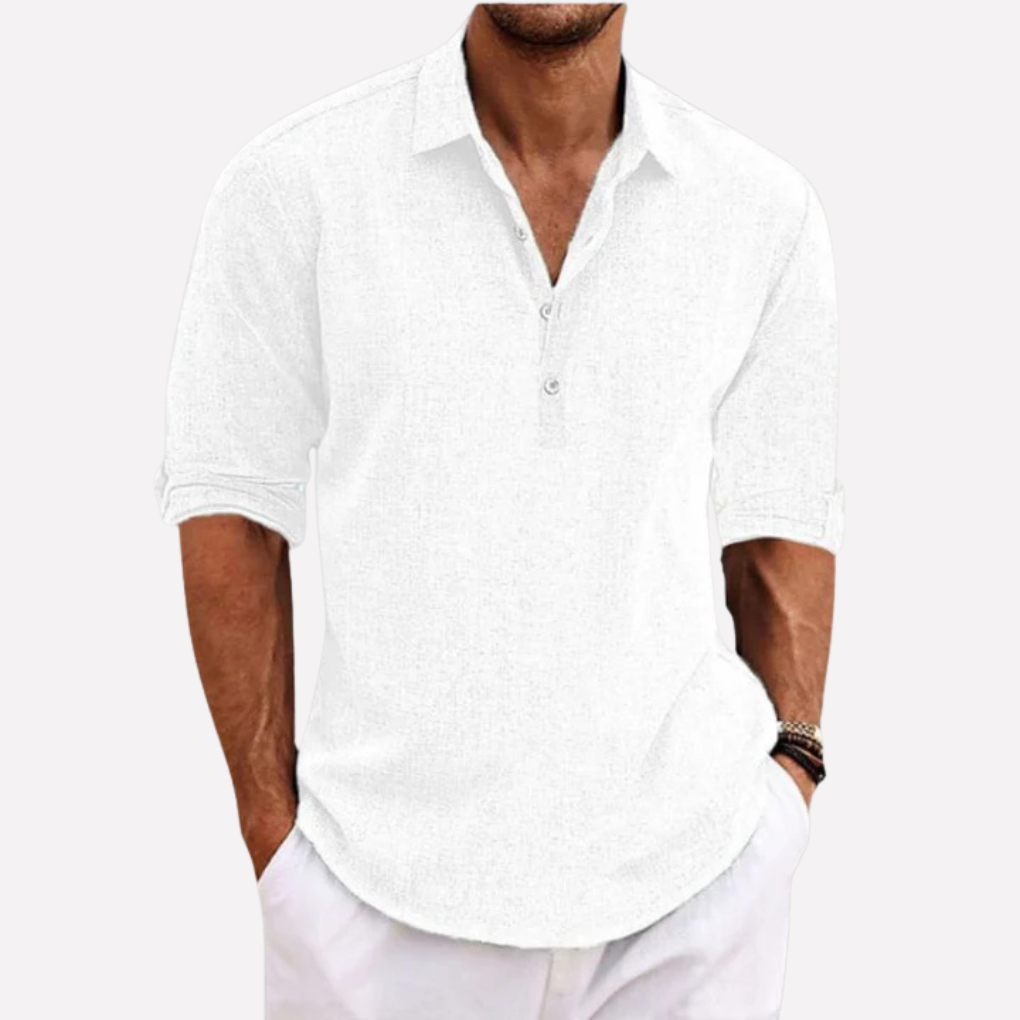 Men's Linen Long Sleeve Shirt Casual Button Collar