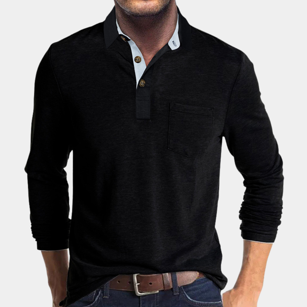 Men's Long Sleeve Polo Shirt with Chest Pocket
