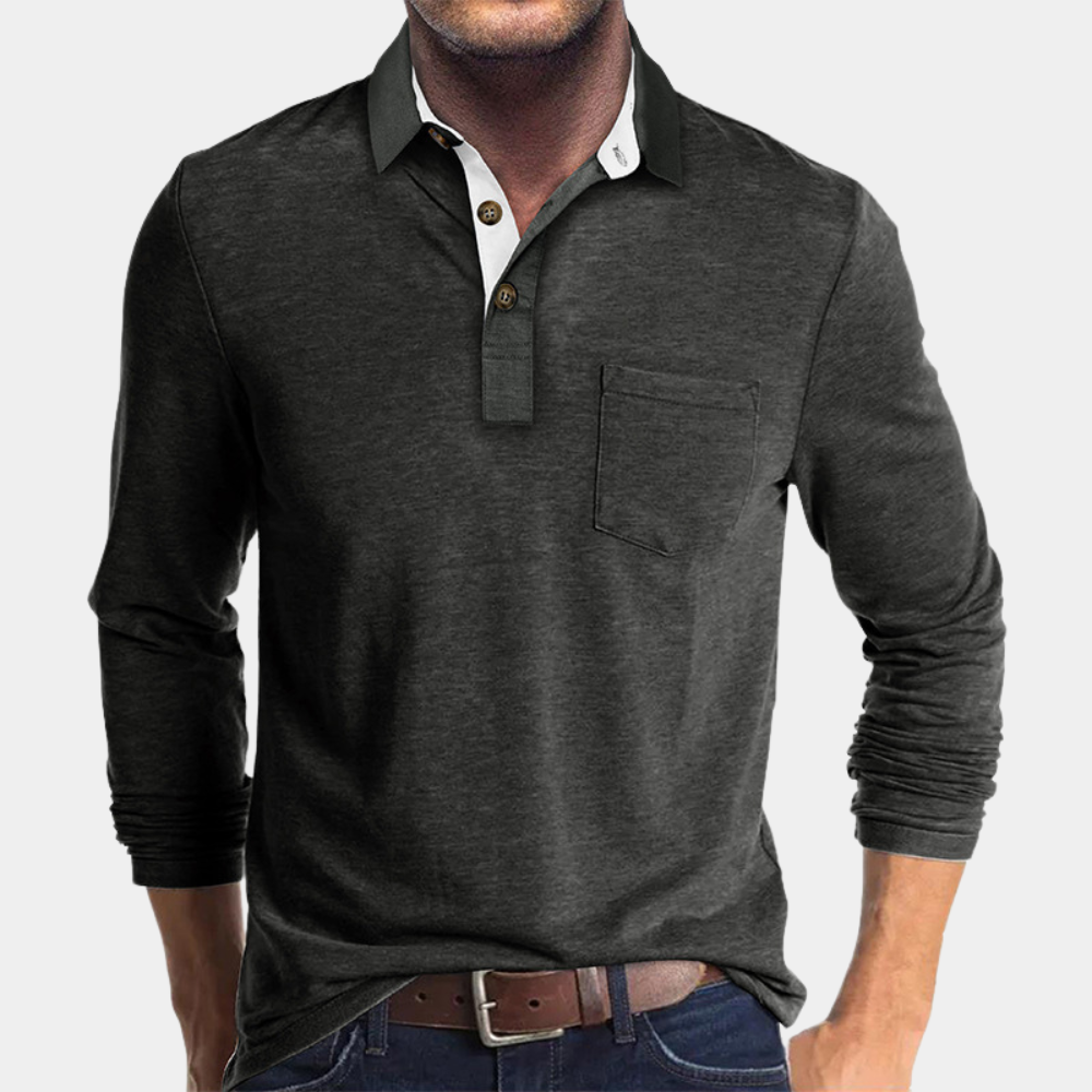 Men's Long Sleeve Polo Shirt with Chest Pocket