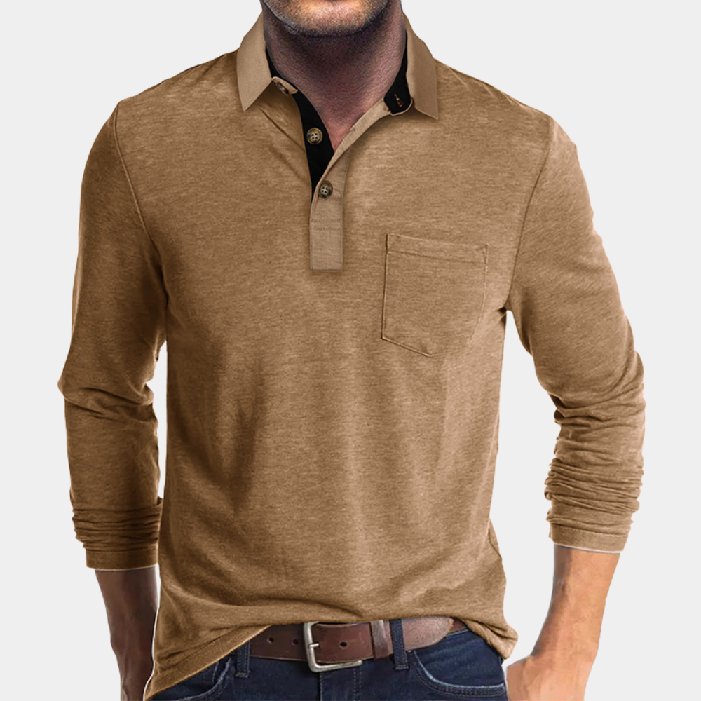 Men's Long Sleeve Polo Shirt with Chest Pocket