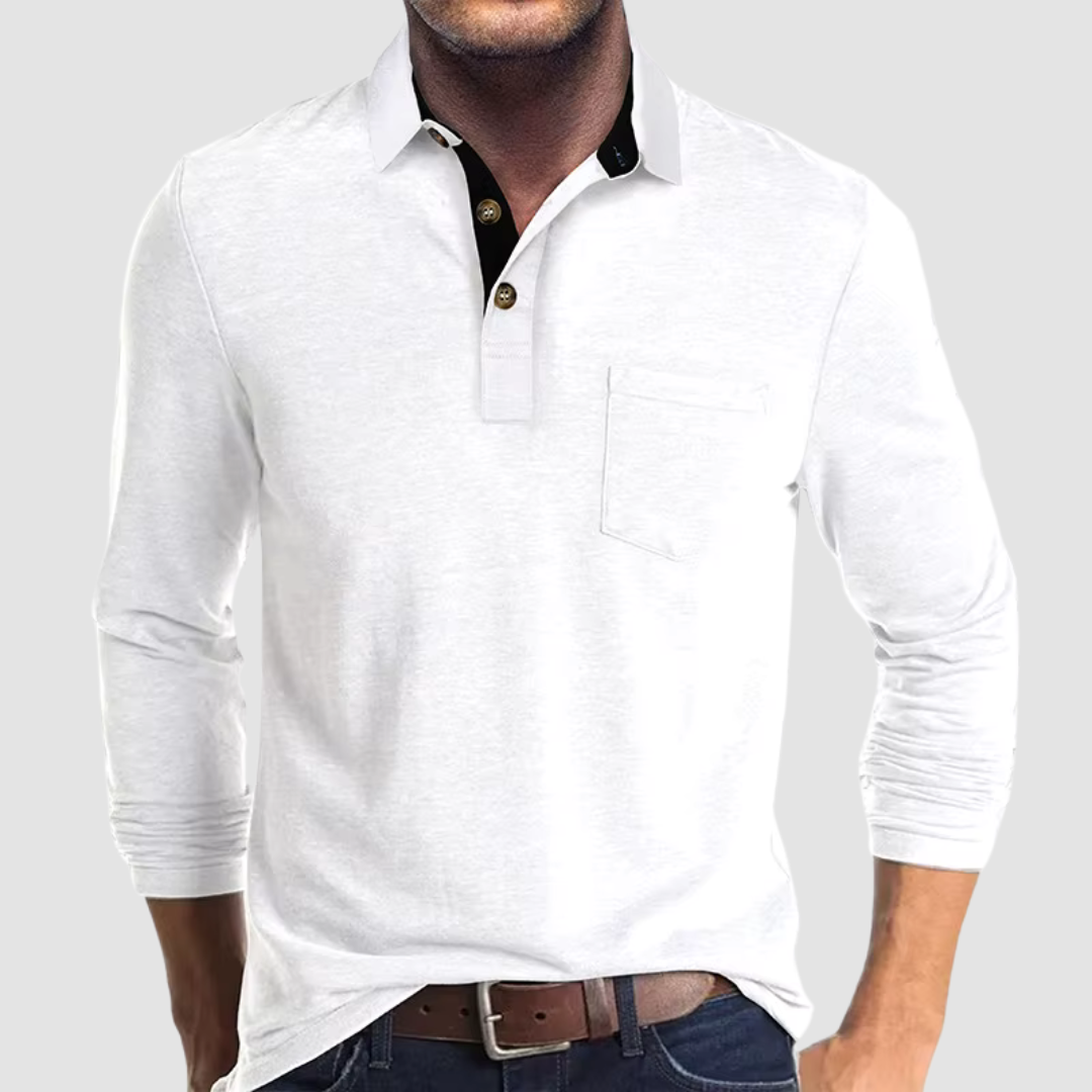 Men's Long Sleeve Polo Shirt with Chest Pocket