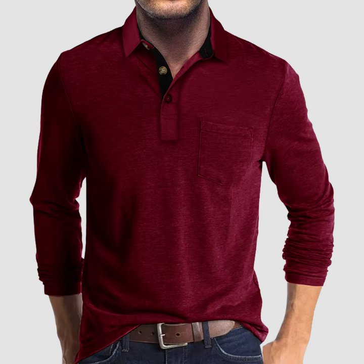 Men's Long Sleeve Polo Shirt with Chest Pocket