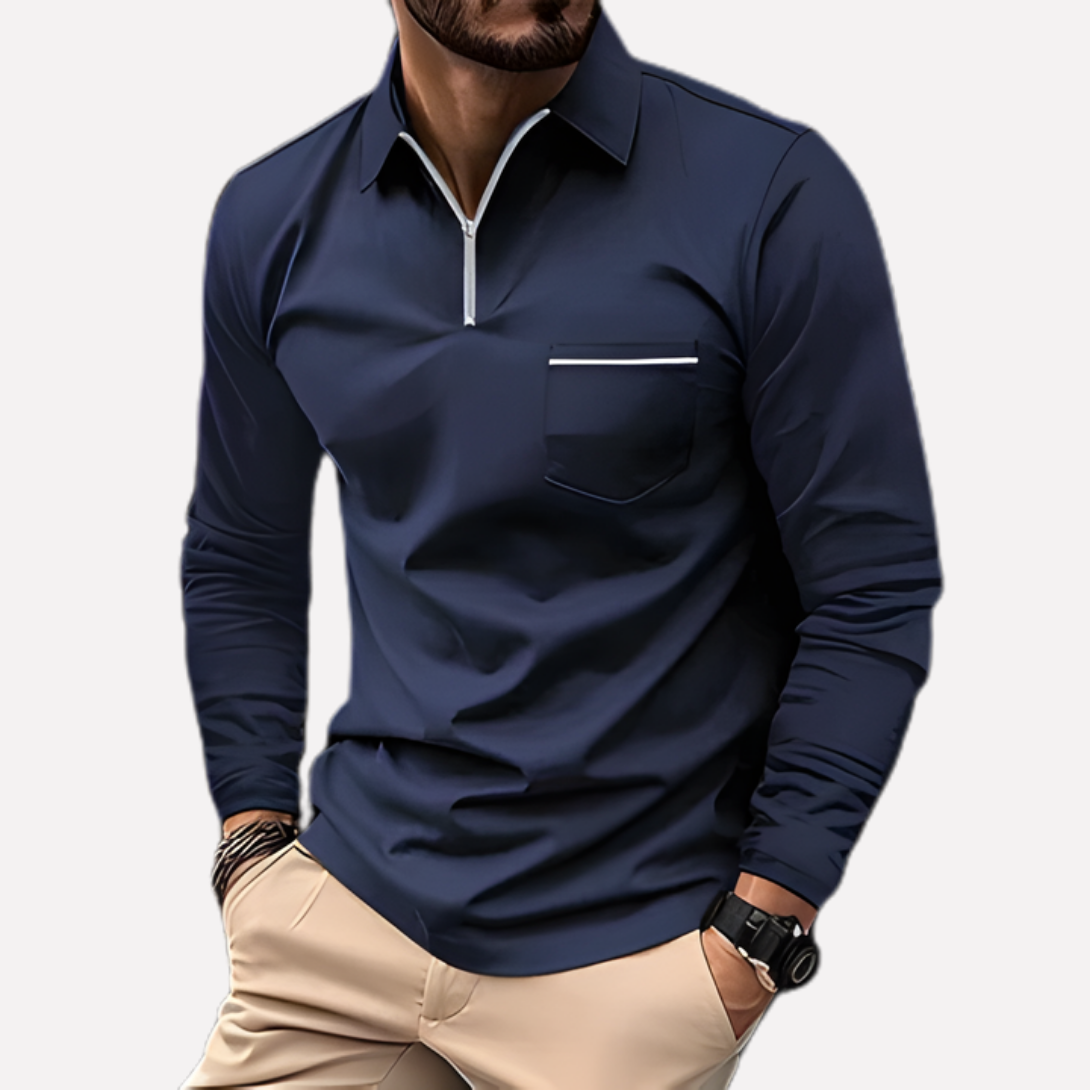 Men's Long Sleeve Polo Shirts Zip Chest Pocket