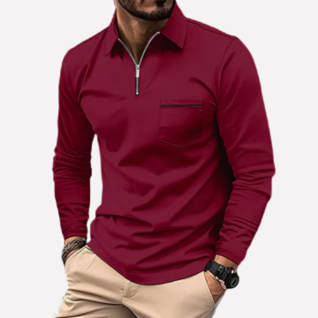 Men's Long Sleeve Polo Shirts Zip Chest Pocket