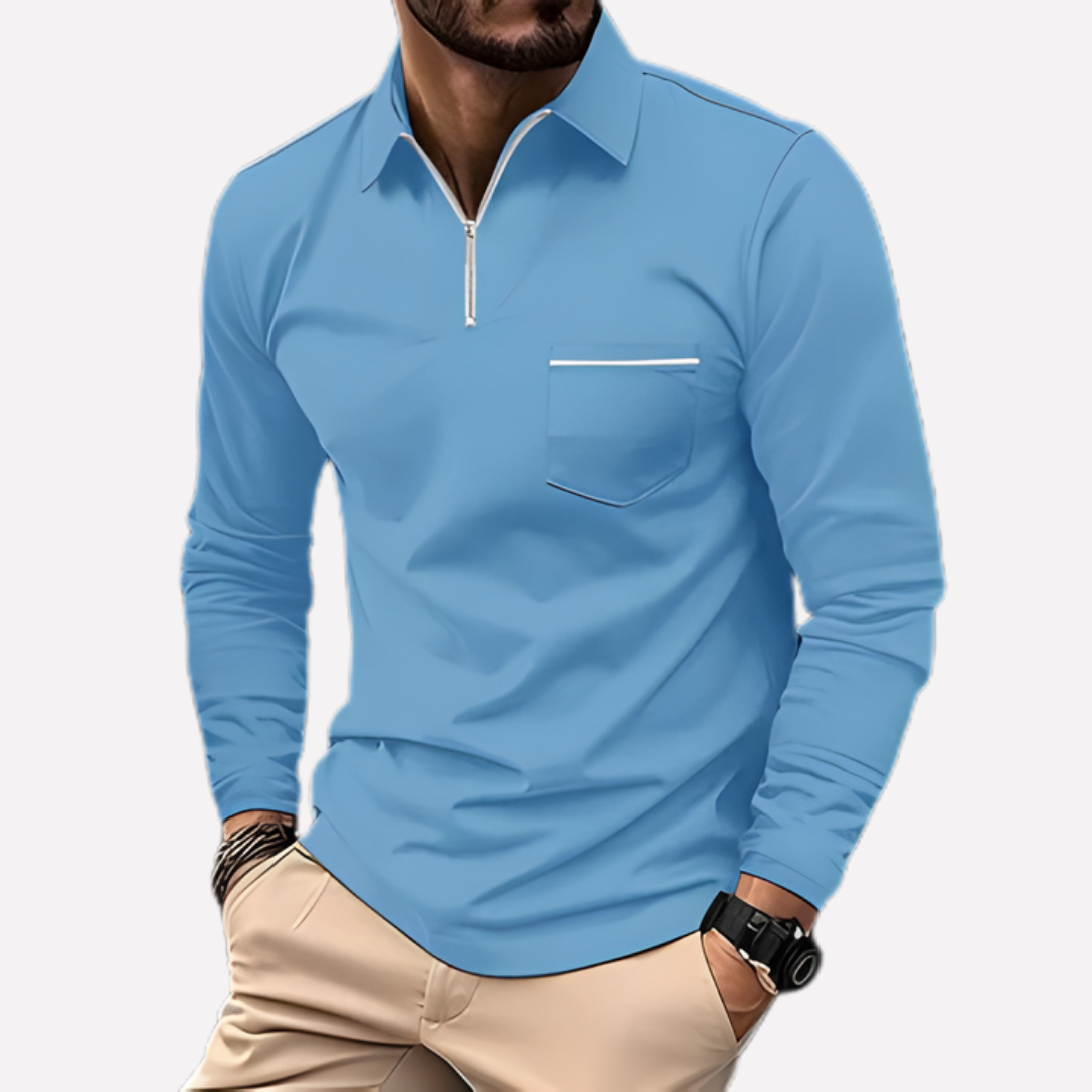 Men's Long Sleeve Polo Shirts Zip Chest Pocket