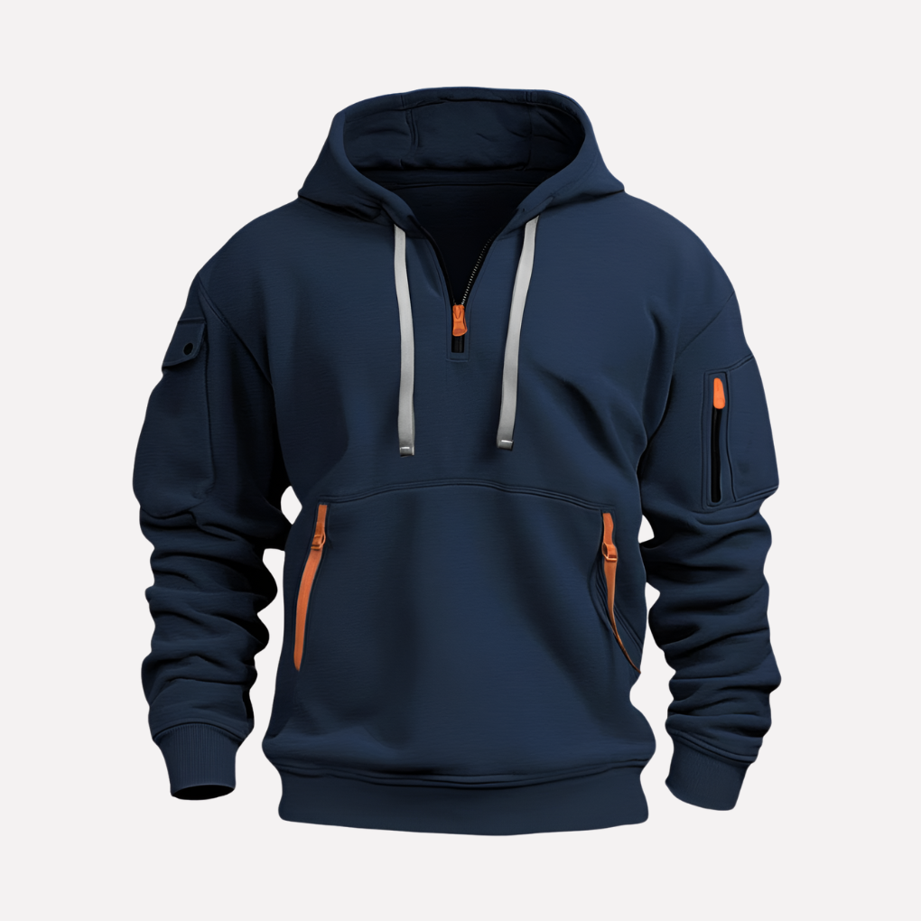 Men's Multi-Pocket Quarter-Zip Hoodie Pullover Sweatshirt