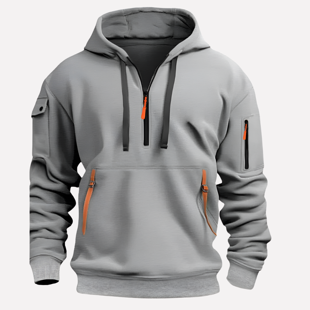 Men's Multi-Pocket Quarter-Zip Hoodie Pullover Sweatshirt