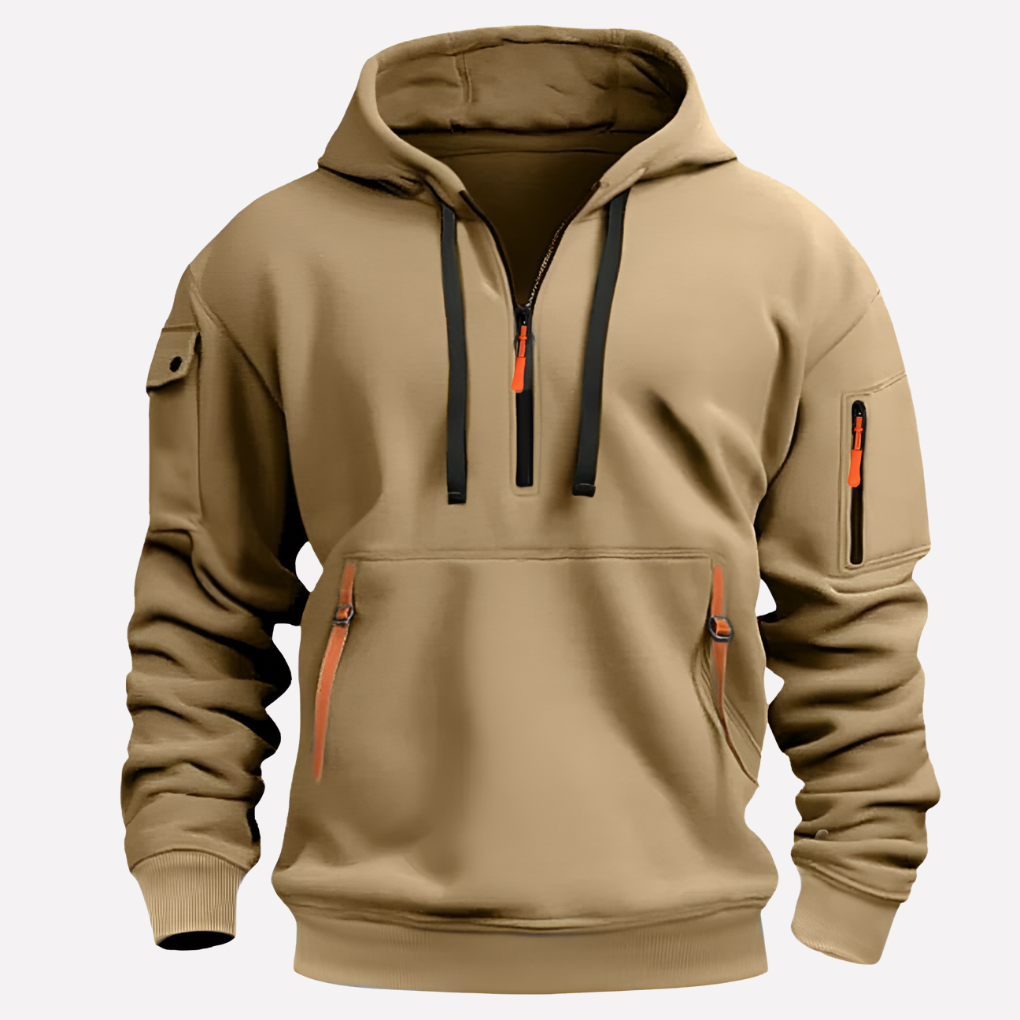 Men's Multi-Pocket Quarter-Zip Hoodie Pullover Sweatshirt