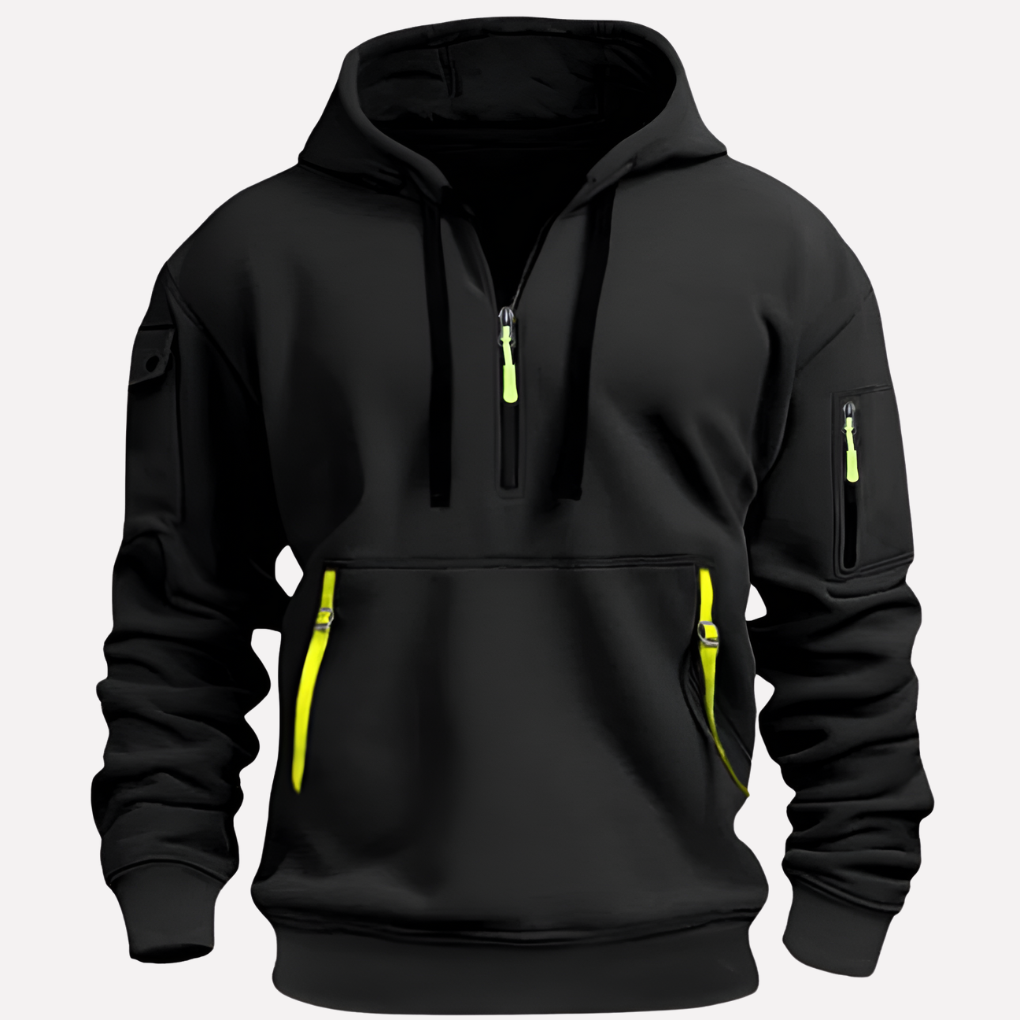 Men's Multi-Pocket Quarter-Zip Hoodie Pullover Sweatshirt