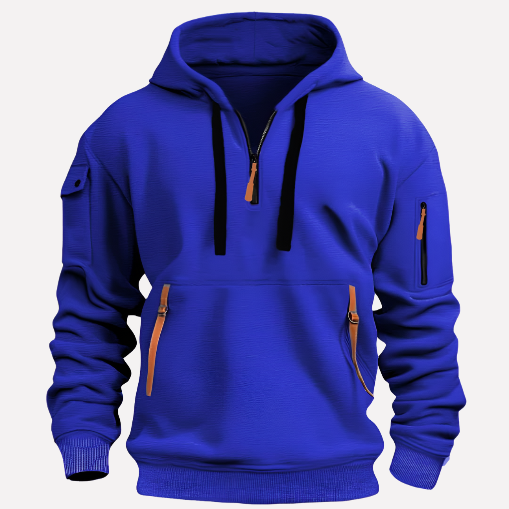 Men's Multi-Pocket Quarter-Zip Hoodie Pullover Sweatshirt
