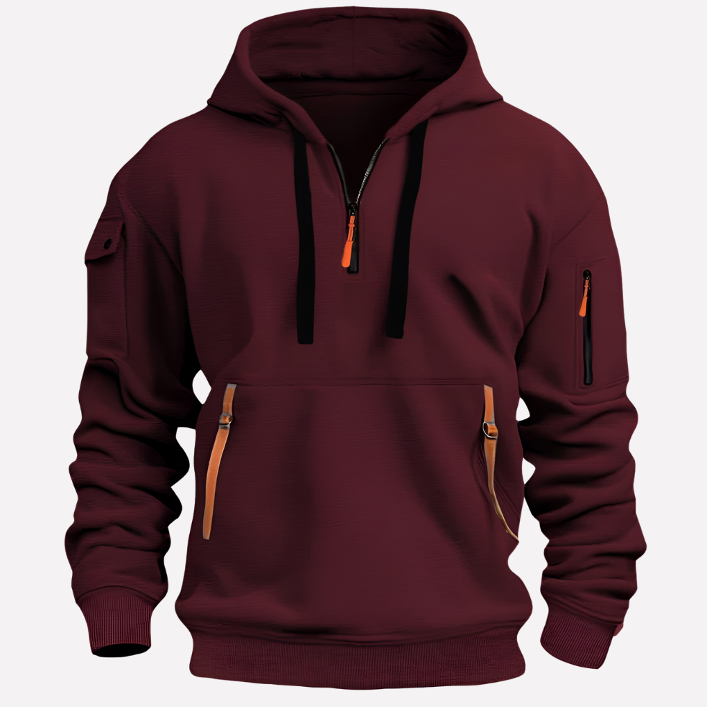 Men's Multi-Pocket Quarter-Zip Hoodie Pullover Sweatshirt