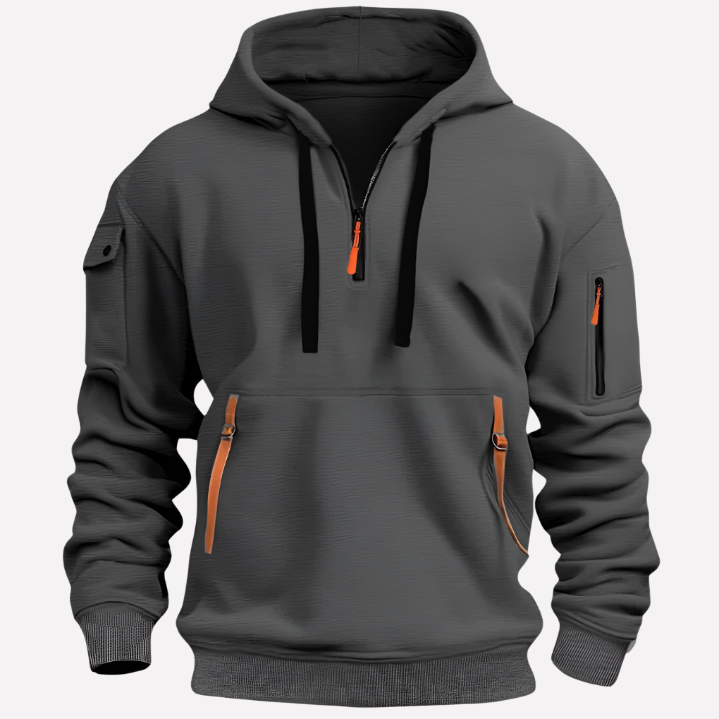 Men's Multi-Pocket Quarter-Zip Hoodie Pullover Sweatshirt