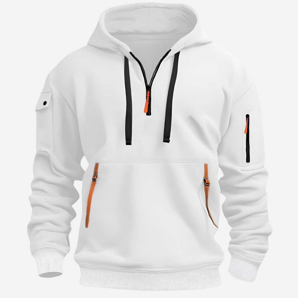 Men's Multi-Pocket Quarter-Zip Hoodie Pullover Sweatshirt