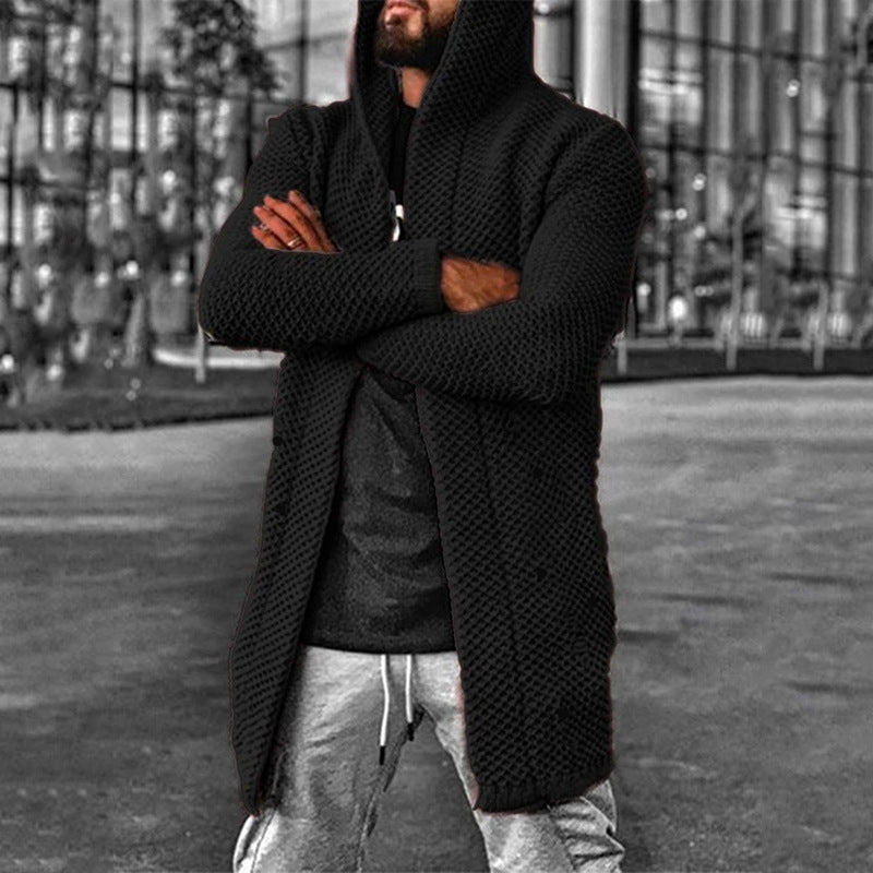Men's Open Front Hooded Cardigan Sweater Long