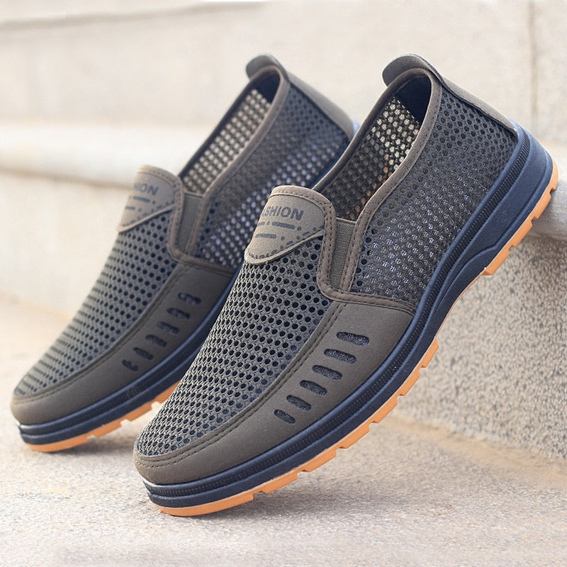 Men's Open Mesh Slip-On Loafers Suede Trim Casual Summer Shoes