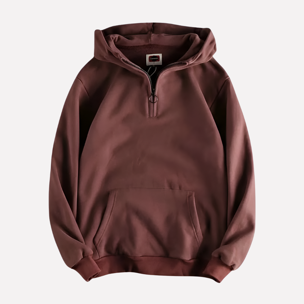Men's Quarter-Zip Pullover Hoodie Kangaroo Pocket Sweatshirt