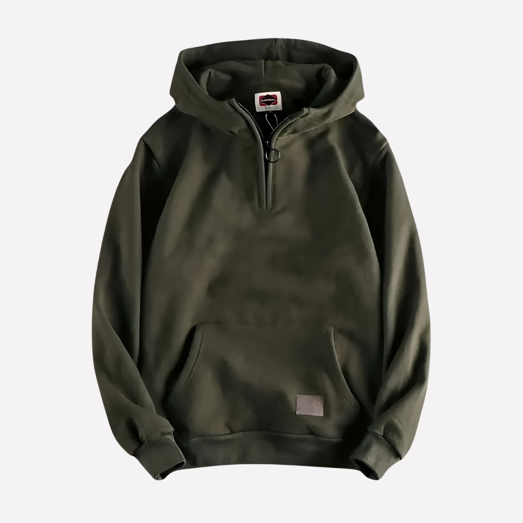 Men's Quarter-Zip Pullover Hoodie Kangaroo Pocket Sweatshirt