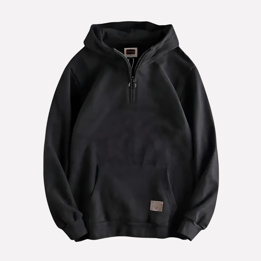 Men's Quarter-Zip Pullover Hoodie Kangaroo Pocket Sweatshirt