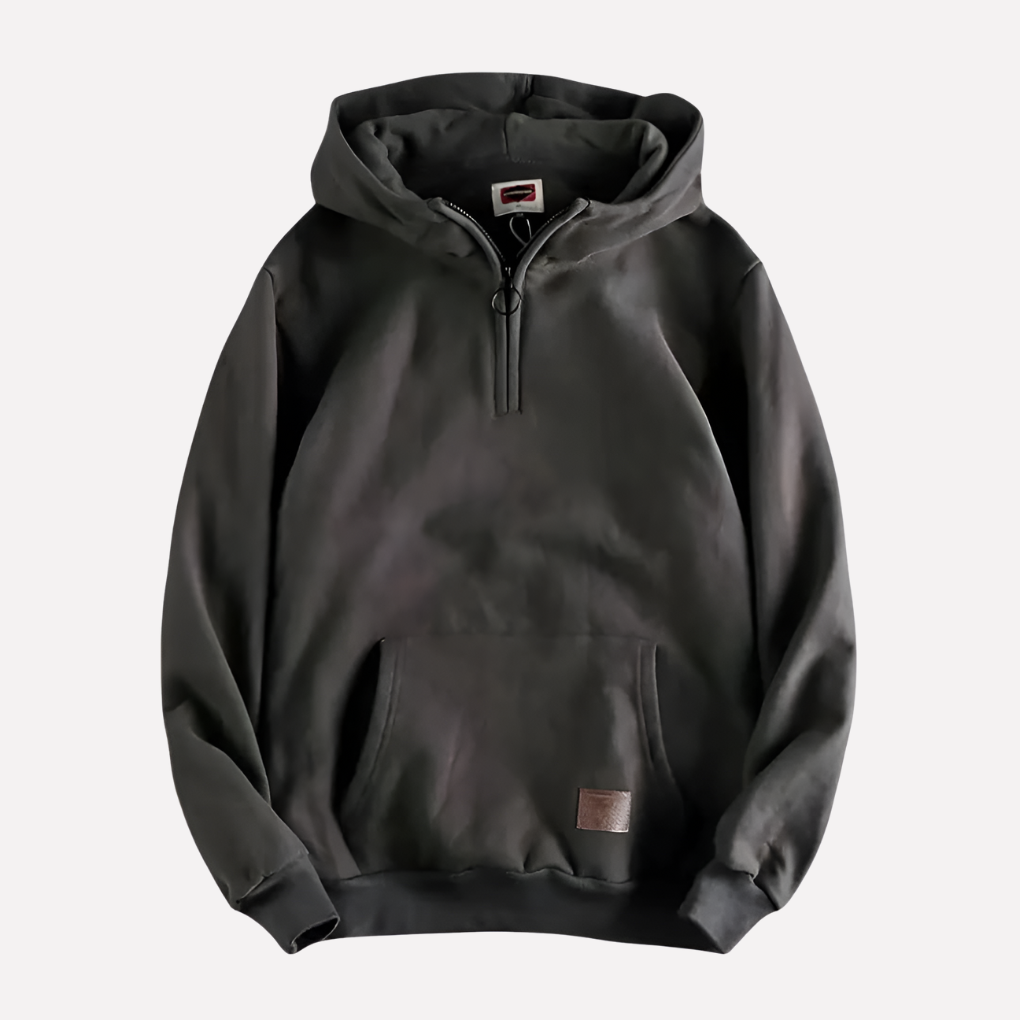 Men's Quarter-Zip Pullover Hoodie Kangaroo Pocket Sweatshirt