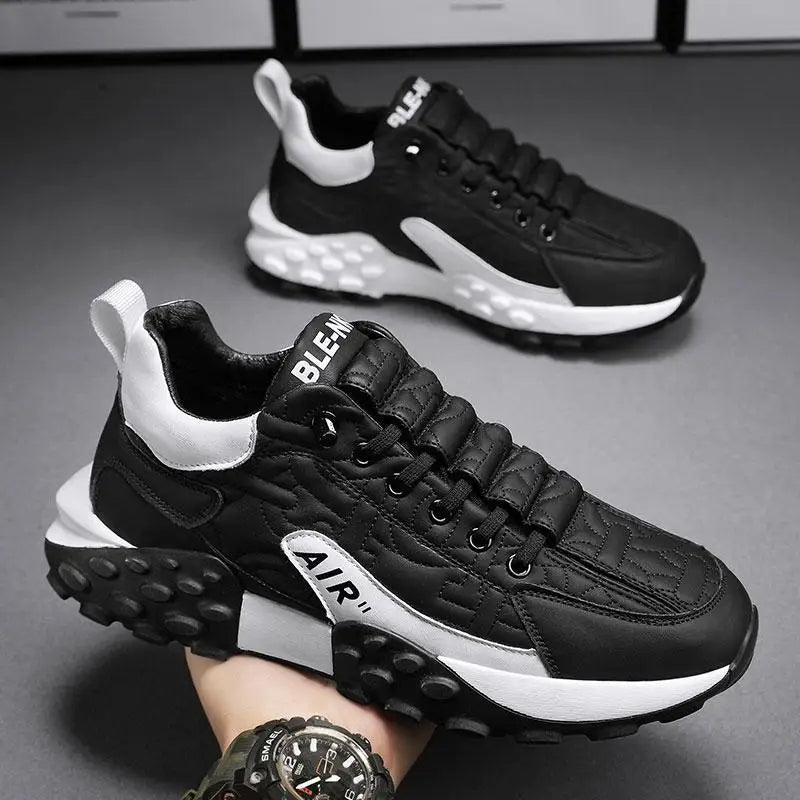 Men's Quilted Lace-Up Chunky Sneakers Bubble Outsole Platform