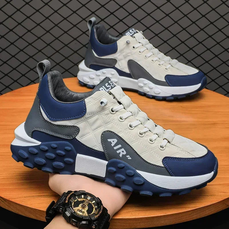 Men's Quilted Lace-Up Chunky Sneakers Bubble Outsole Platform