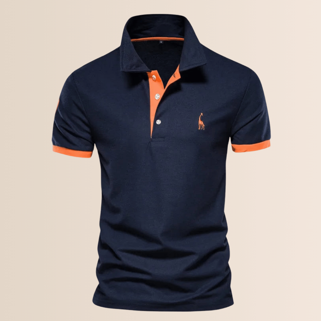 Men's Short Sleeve Embroidered Polo Shirt Contrast Trim