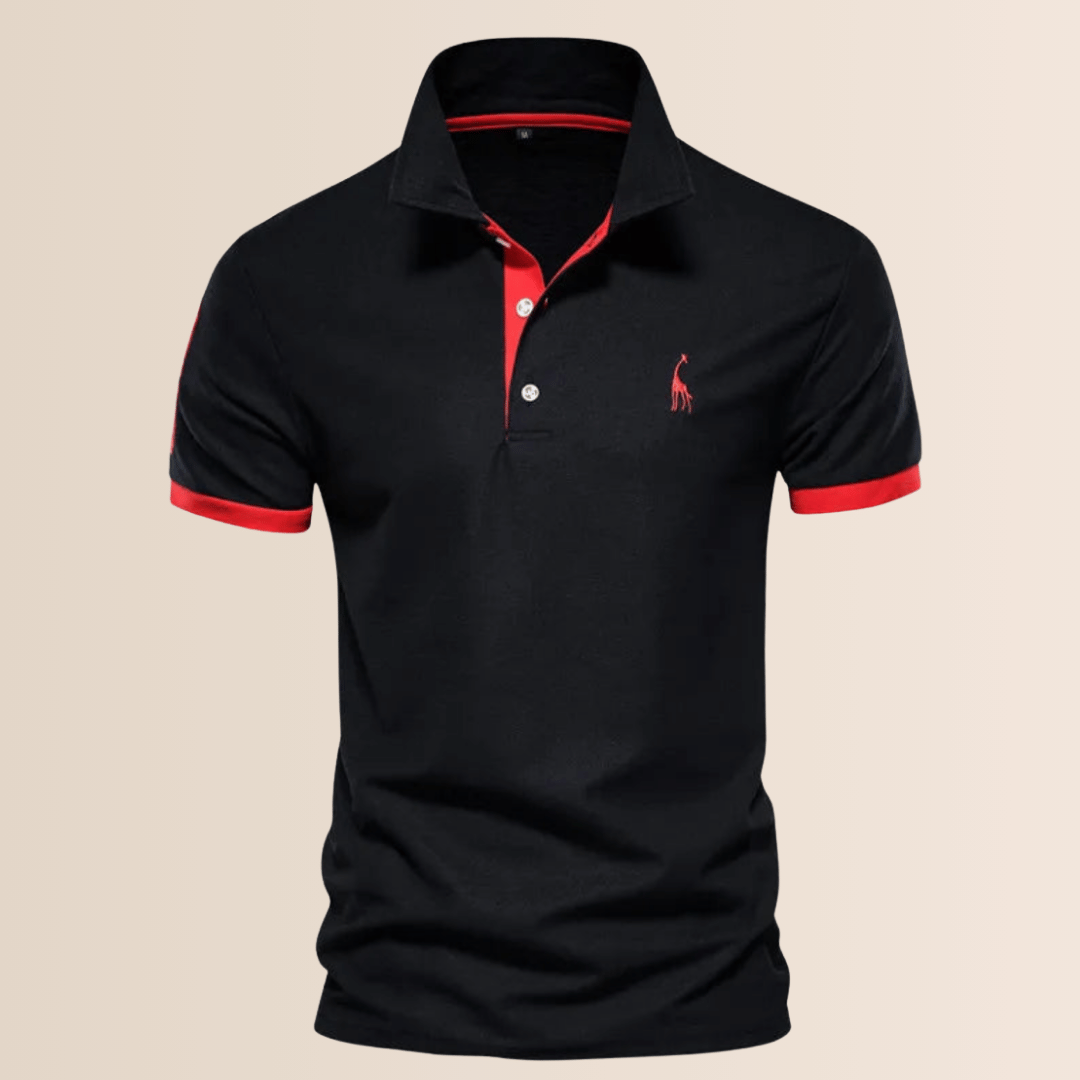 Men's Short Sleeve Embroidered Polo Shirt Contrast Trim