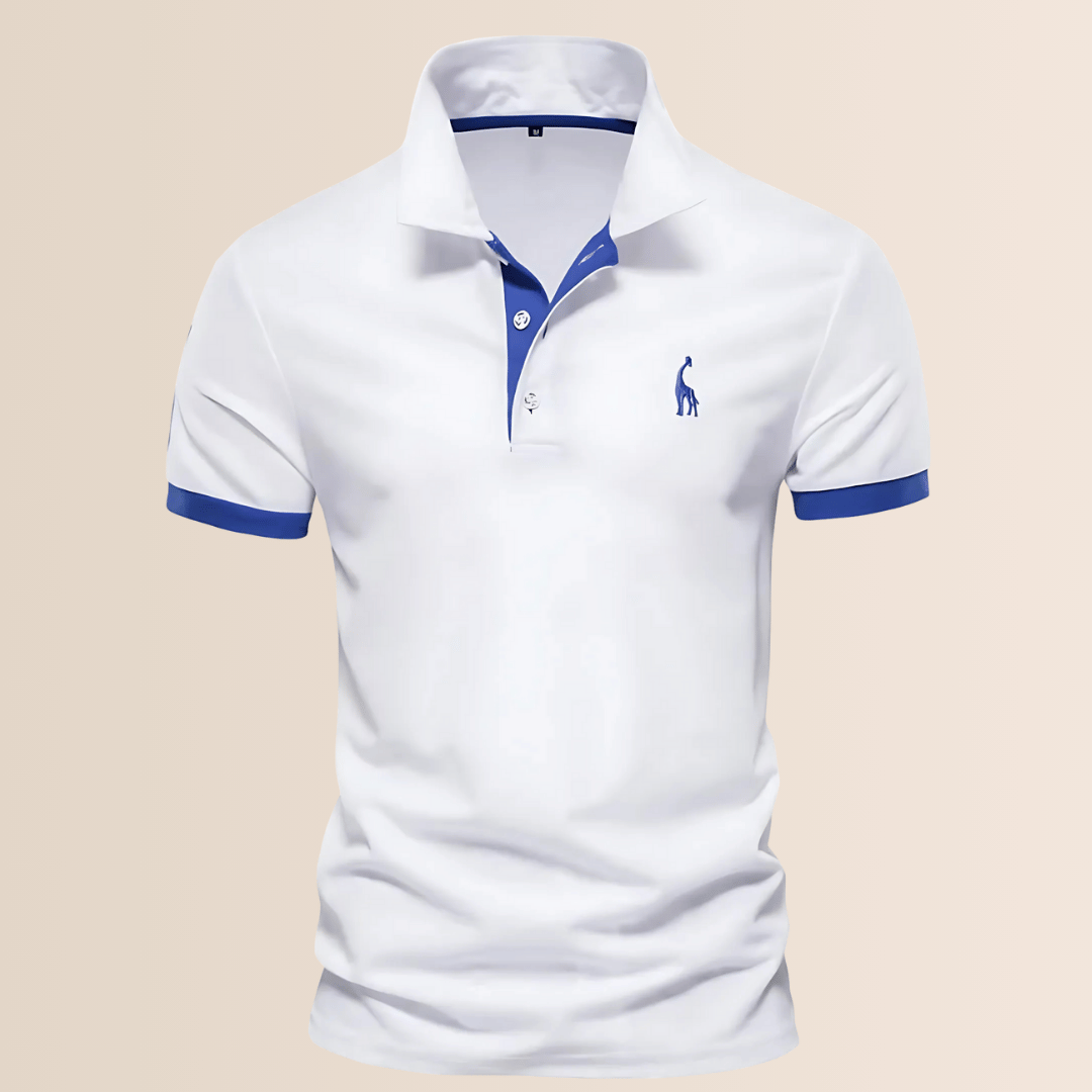 Men's Short Sleeve Embroidered Polo Shirt Contrast Trim