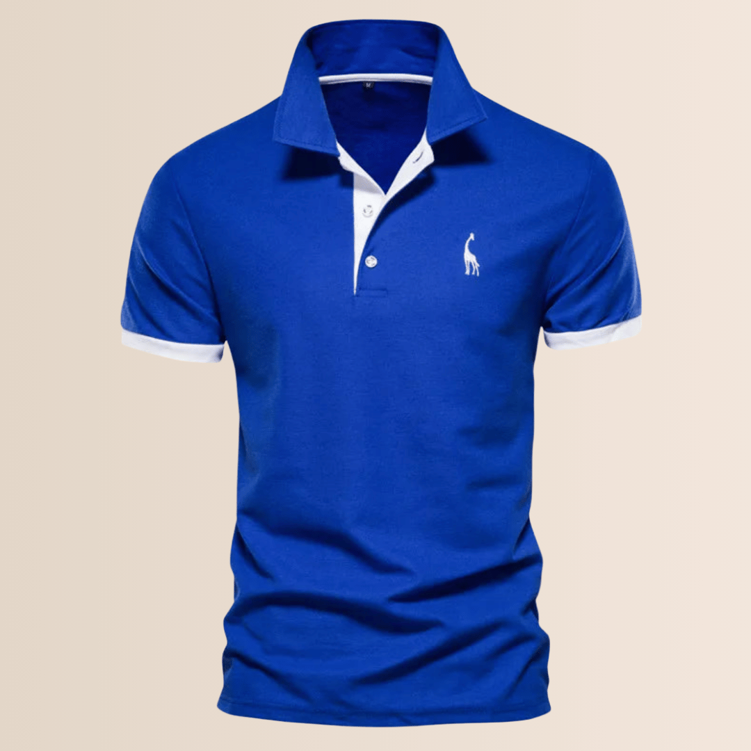 Men's Short Sleeve Embroidered Polo Shirt Contrast Trim