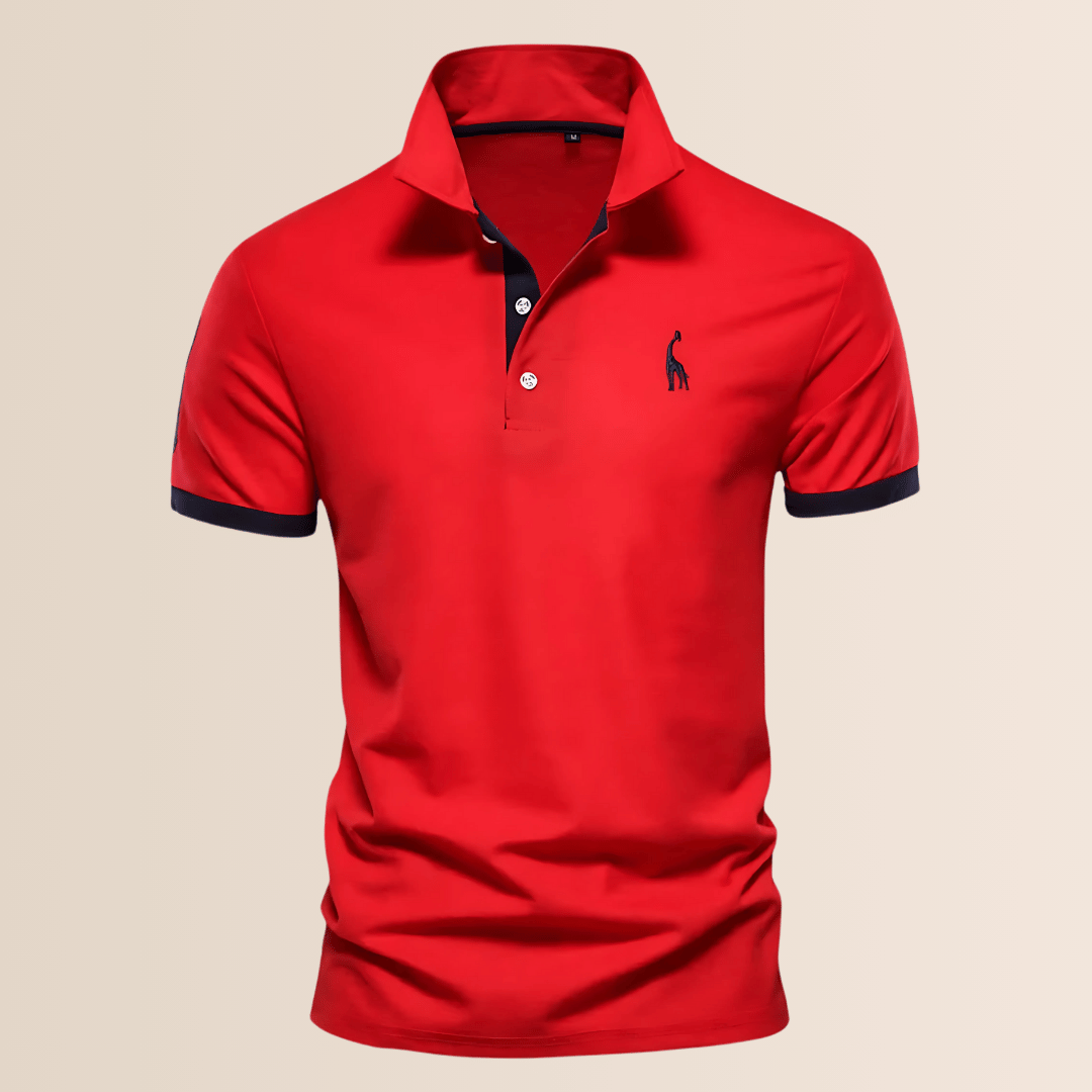 Men's Short Sleeve Embroidered Polo Shirt Contrast Trim