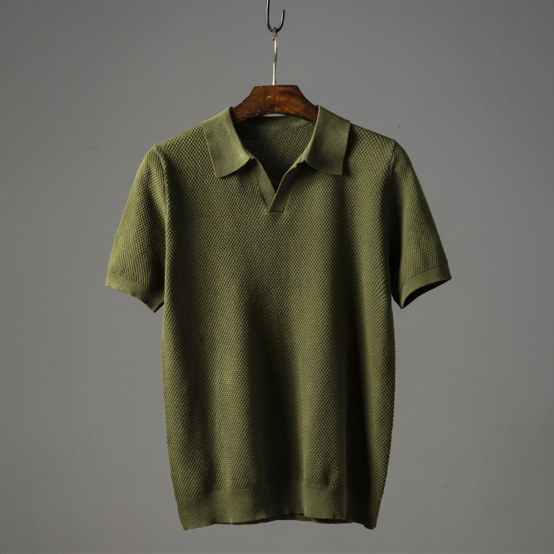 Men's Short Sleeve Knit Polo Shirt Collar