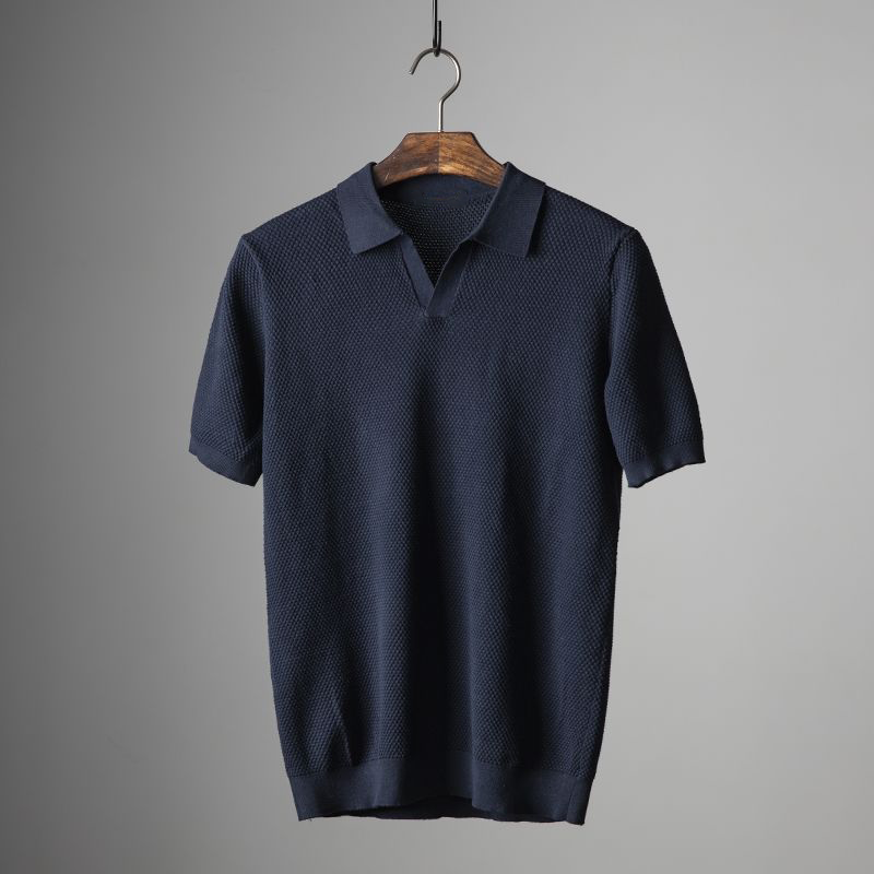 Men's Short Sleeve Knit Polo Shirt Collar